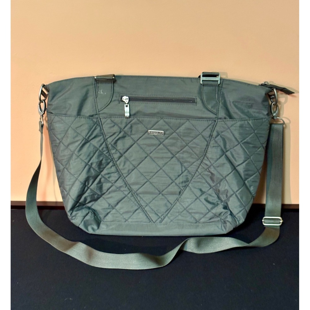 Baggallini Quilted Nylon Avenue Tote Bag Gray Crossbody Shoulder Travel Handbag